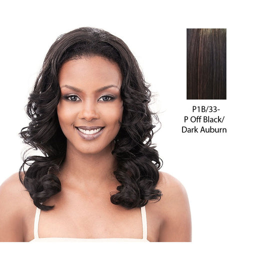 Heat Resistant Synthetic Curable/Curly Half Wig (Isabel),Off black base with dark auburn highlights