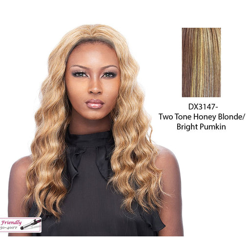 Iron Friendly Synthetic Wavy Half Wig Jasmine,Two tone frost blend of strawberry blonde and bright pumpkin layer over gold light auburn bottom
