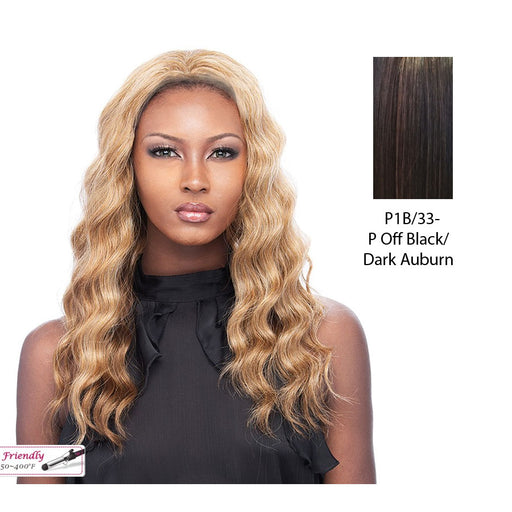 Iron Friendly Synthetic Wavy Half Wig Jasmine,Off black base with dark auburn highlights