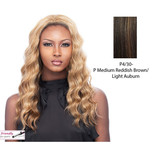 Iron Friendly Synthetic Wavy Half Wig Jasmine,Medium brown base with light auburn highlights