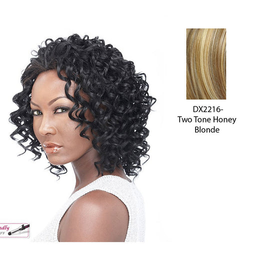 High Heat Resistant Synthetic Futura Curly Half Wig Jessica,Two tone frost blend of strawberry blonde layer over with honey blonde bottom