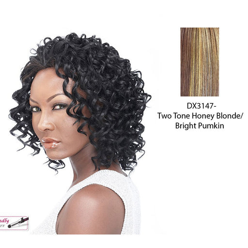 High Heat Resistant Synthetic Futura Curly Half Wig Jessica,Two tone frost blend of strawberry blonde and bright pumpkin layer over gold light auburn bottom