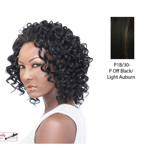 High Heat Resistant Synthetic Futura Curly Half Wig Jessica,Off black base with light auburn highlights