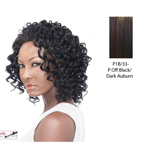 High Heat Resistant Synthetic Futura Curly Half Wig Jessica,Off black base with dark auburn highlights