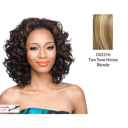 Luscious Texture Synthetic Medium Length Half Wig Laurie,Two tone frost blend of strawberry blonde layer over with honey blonde bottom
