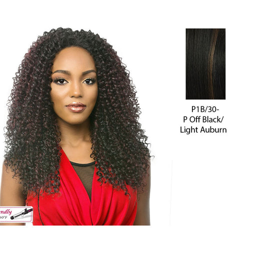 Mirabell Synthetic Premium Long, Curly Texture Half Wig,Off black base with light auburn highlights