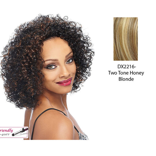 Deep Curly Futura Synthetic High Heat Resistant Half Wig Natasha,Two tone frost blend of strawberry blonde layer over with honey blonde bottom