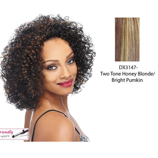 Deep Curly Futura Synthetic High Heat Resistant Half Wig Natasha,Two tone frost blend of strawberry blonde and bright pumpkin layer over gold light auburn bottom