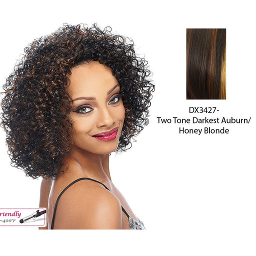 Deep Curly Futura Synthetic High Heat Resistant Half Wig Natasha,Two tone frost blend of darkest auburn and strawberry blonde
