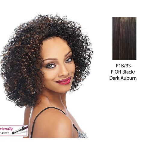 Deep Curly Futura Synthetic High Heat Resistant Half Wig Natasha,Off black base with dark auburn highlights
