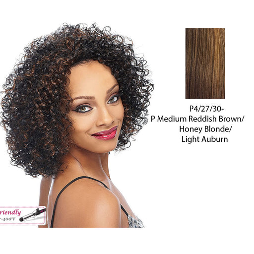 Deep Curly Futura Synthetic High Heat Resistant Half Wig Natasha,Streaked blend of medium brown, strawberry blonde, and light auburn