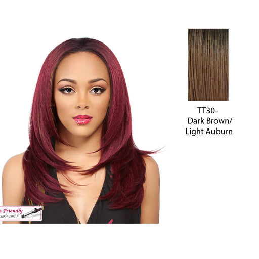 Synthetic Hair Half Wig Long Layered Bounce Curl Nenet,Dark brown roots with light auburn