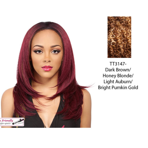 Synthetic Hair Half Wig Long Layered Bounce Curl Nenet,Mix of dark brown, strawberry blonde, light auburn, and bright pumpkin gold