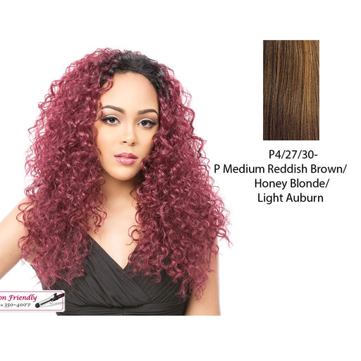 Premium Synthetic Hair Half Wig Long Curly Novia,Streaked blend of medium brown, strawberry blonde, and light auburn