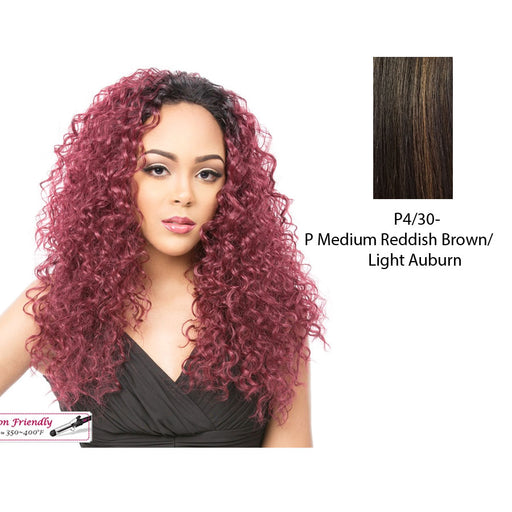 Premium Synthetic Hair Half Wig Long Curly Novia,Medium brown base with light auburn highlights