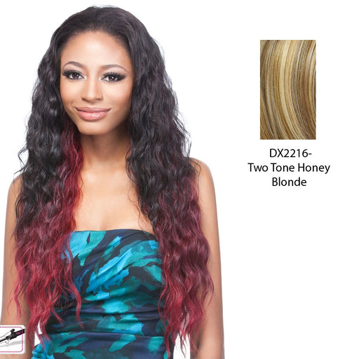 Futura Synthetic Half Wig Long Wavy High Heat Resistant Runaway,Two tone frost blend of strawberry blonde layer over with honey blonde bottom