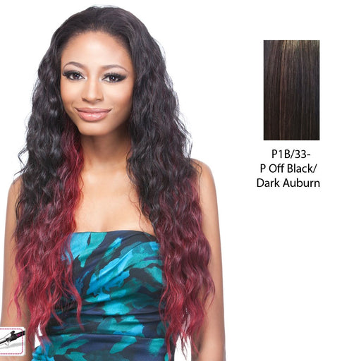 Futura Synthetic Half Wig Long Wavy High Heat Resistant Runaway,Off black base with dark auburn highlights