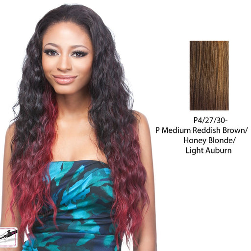 Futura Synthetic Half Wig Long Wavy High Heat Resistant Runaway,Streaked blend of medium brown, strawberry blonde, and light auburn