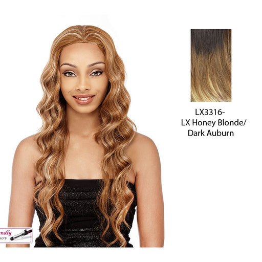 Synthetic Futura Half Wig Sasha,Two tone frost blend of dark auburn layer over honey blonde bottom