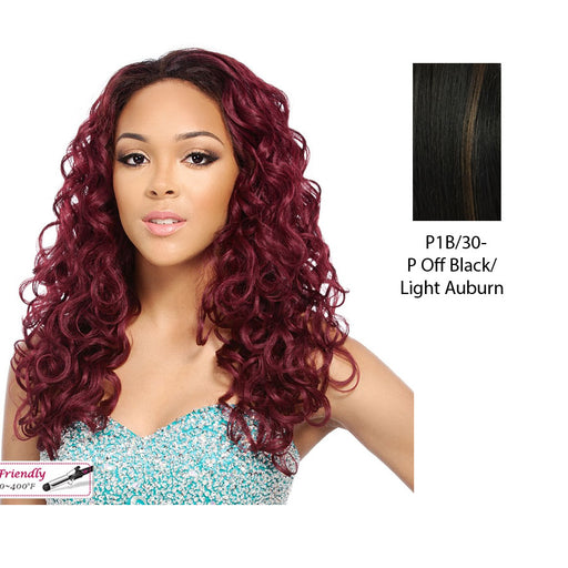 Iron Friendly Half Wig Stacy,Off black base with light auburn highlights