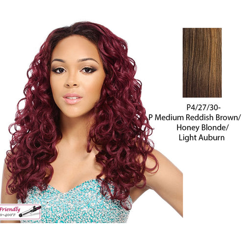 Iron Friendly Half Wig Stacy,Streaked blend of medium brown, strawberry blonde, and light auburn