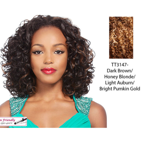 Iron Friendly Half Wig Tam,Mix of dark brown, strawberry blonde, light auburn, and bright pumpkin gold