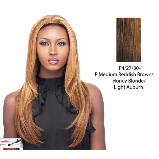 Xena Synthetic Half Wig,Streaked blend of medium brown, strawberry blonde, and light auburn