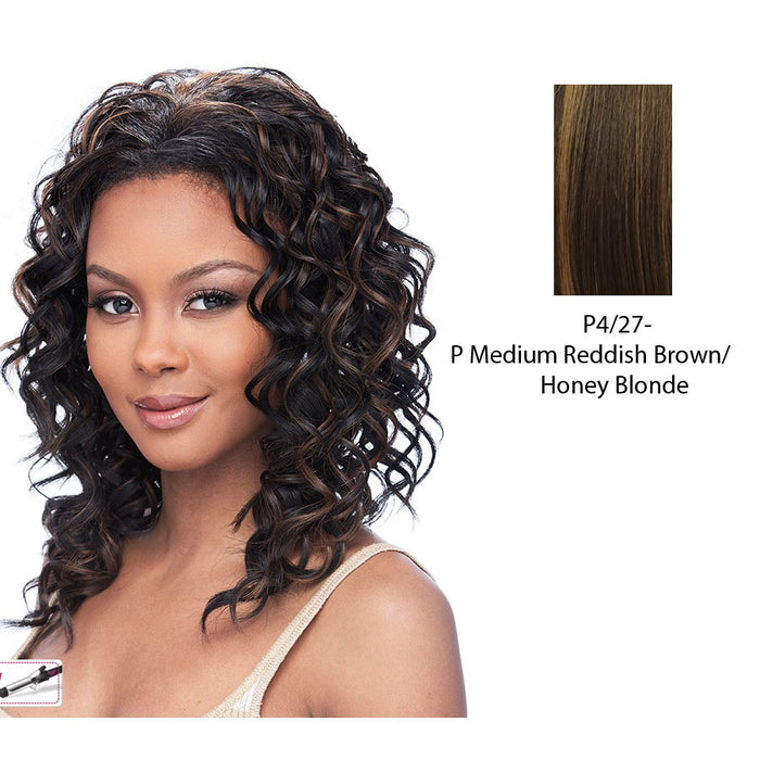 Hw Paula Perfect Curls Half Wig Iron Friendly,Medium brown base with strawberry blonde highlights