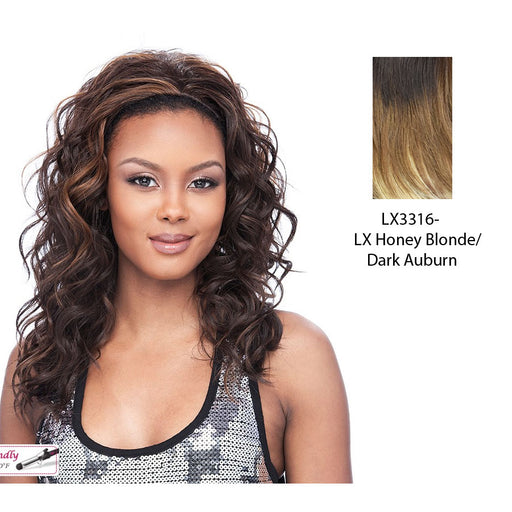 Half Wig Regina Medium To Big Curls Half Wig Iron Friendly,Two tone frost blend of dark auburn layer over honey blonde bottom