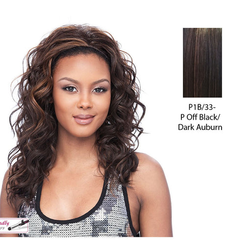 Half Wig Regina Medium To Big Curls Half Wig Iron Friendly,Off black base with dark auburn highlights