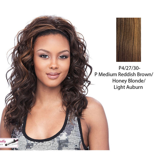Half Wig Regina Medium To Big Curls Half Wig Iron Friendly,Streaked blend of medium brown, strawberry blonde, and light auburn