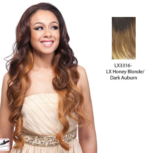 Futura Synthetic Half Wig Smooth,Two tone frost blend of dark auburn layer over honey blonde bottom