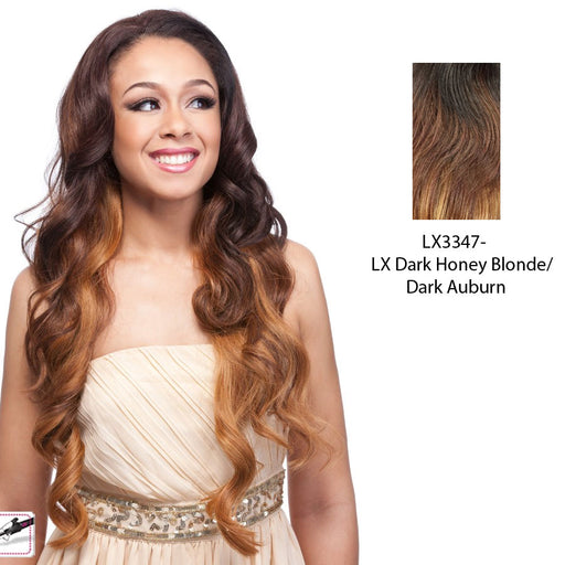 Futura Synthetic Half Wig Smooth,Two tone frost blend of dark auburn layer over dark honey blonde bottom
