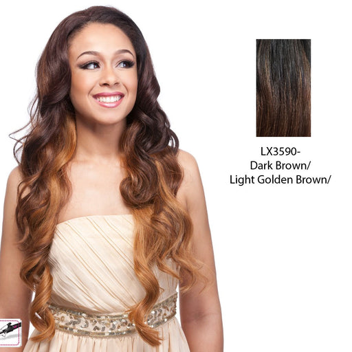 Futura Synthetic Half Wig Smooth,Two tone frost blend of dark brown layer over light golden brown bottom