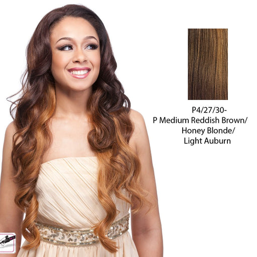 Futura Synthetic Half Wig Smooth,Streaked blend of medium brown, strawberry blonde, and light auburn