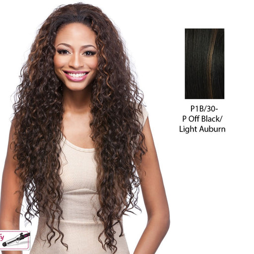 Synthetic Hair Half Wig Long Layered Curly Vantage,Off black base with light auburn highlights