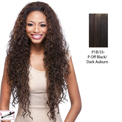 Synthetic Hair Half Wig Long Layered Curly Vantage,Off black base with dark auburn highlights