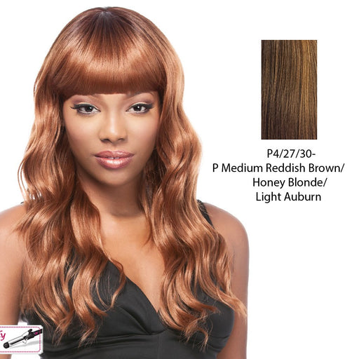 Synthetic Futura Friendly Lusciousl Addison Long Layered Wig,Streaked blend of medium brown, strawberry blonde, and light auburn
