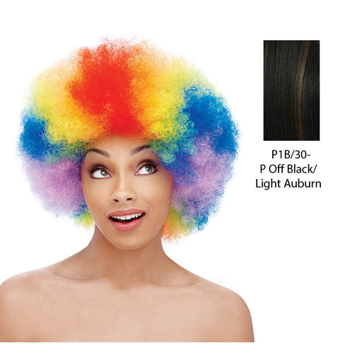 Premium Quality Curly Afro Synthetic Short Wig,Off black base with light auburn highlights