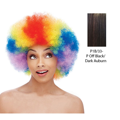 Premium Quality Curly Afro Synthetic Short Wig,Off black base with dark auburn highlights