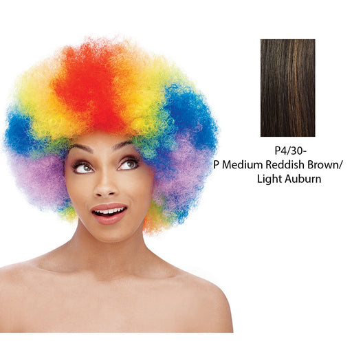 Premium Quality Curly Afro Synthetic Short Wig,Medium brown base with light auburn highlights