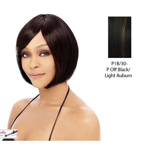 Heat Friendly Futura Synthetic Sleek Bob Cut Medium Wig Anna,Off black base with light auburn highlights