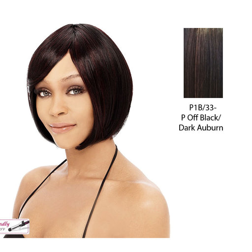 Heat Friendly Futura Synthetic Sleek Bob Cut Medium Wig Anna,Off black base with dark auburn highlights