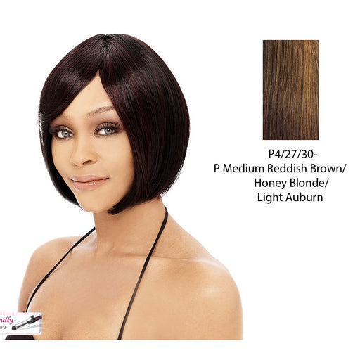 Heat Friendly Futura Synthetic Sleek Bob Cut Medium Wig Anna,Streaked blend of medium brown, strawberry blonde, and light auburn