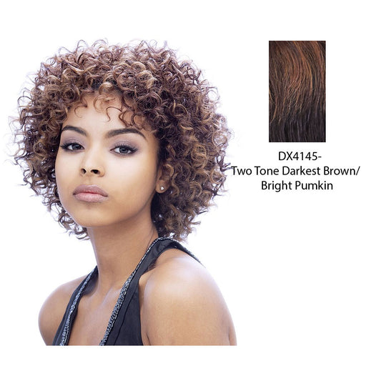 Naturally Curl Synthetic Medium Hair Wig Ann,Two tone frost blend of darkest brown and bright pumpkin gold