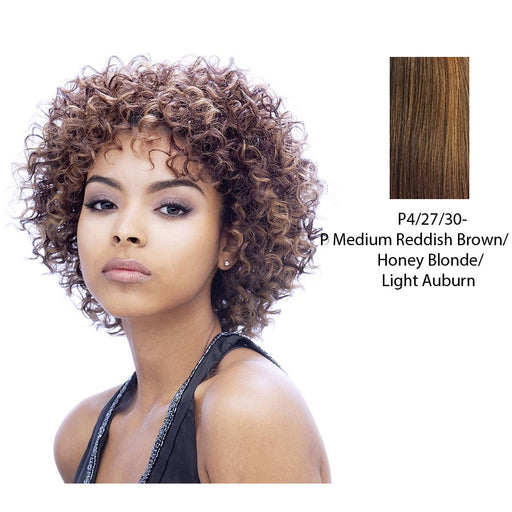 Naturally Curl Synthetic Medium Hair Wig Ann,Streaked blend of medium brown, strawberry blonde, and light auburn