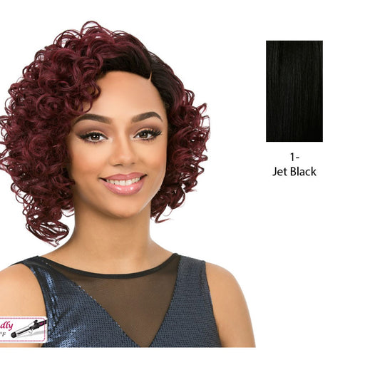 Synthetic Fibers, Short Curly Wave Bob Style Side Part Full Wigs,Black