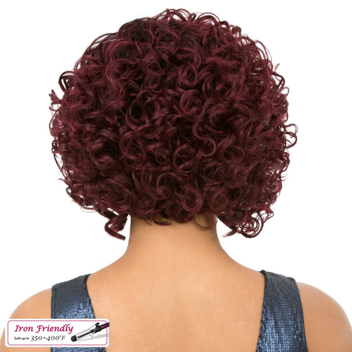 Synthetic Fibers, Short Curly Wave Bob Style Side Part Full Wigs,Burgundy