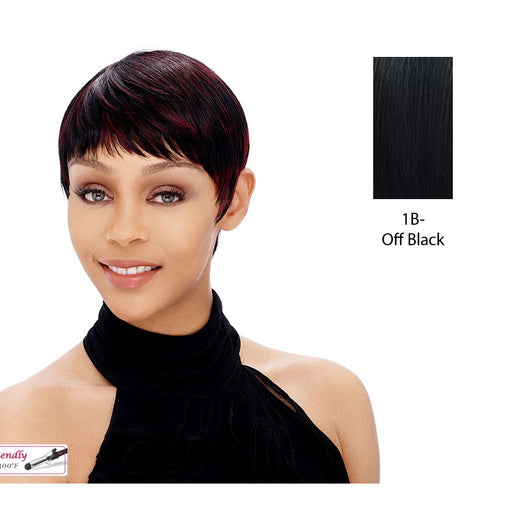 Synthetic Short Layered Pixie Cut Style Full Cap Wig Bebe,Off black