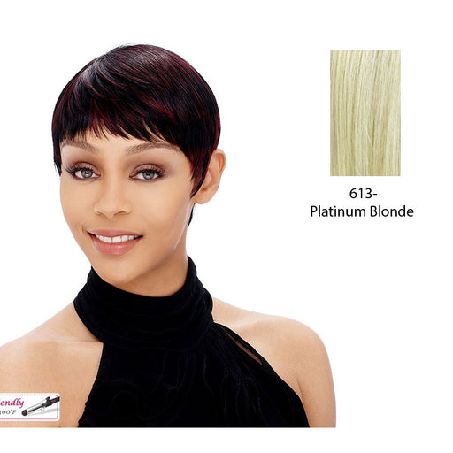 Synthetic Short Layered Pixie Cut Style Full Cap Wig Bebe,Platinum blonde